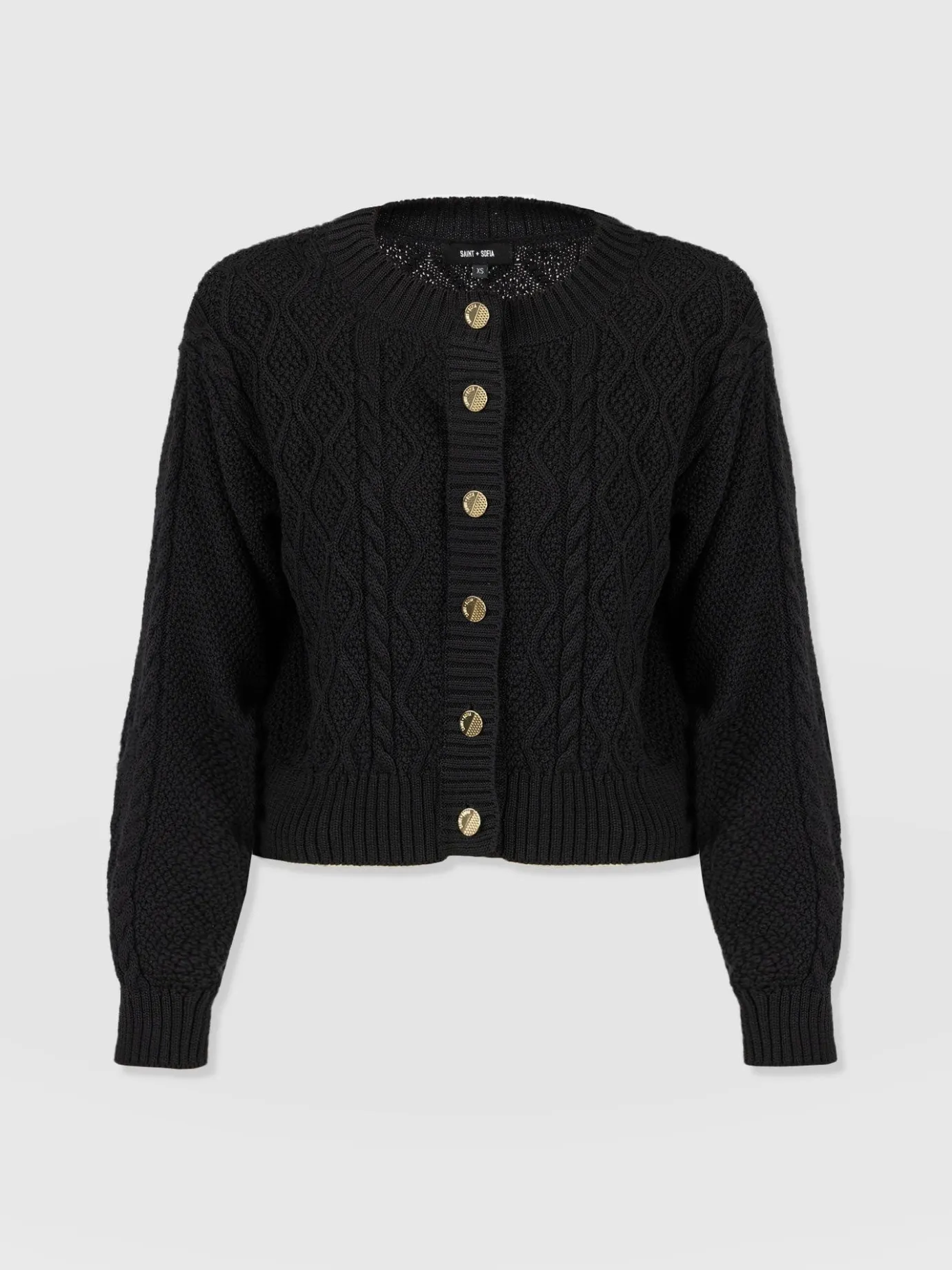 Knitwear|Sweaters|Saint and Sofia Bronte Cable Cardigan - Black