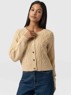 Knitwear|Sweaters|Saint and Sofia Bronte Cable Cardigan - Yellow