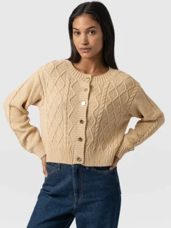 Knitwear|Sweaters|Saint and Sofia Bronte Cable Cardigan - Yellow