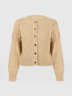Knitwear|Sweaters|Saint and Sofia Bronte Cable Cardigan - Yellow