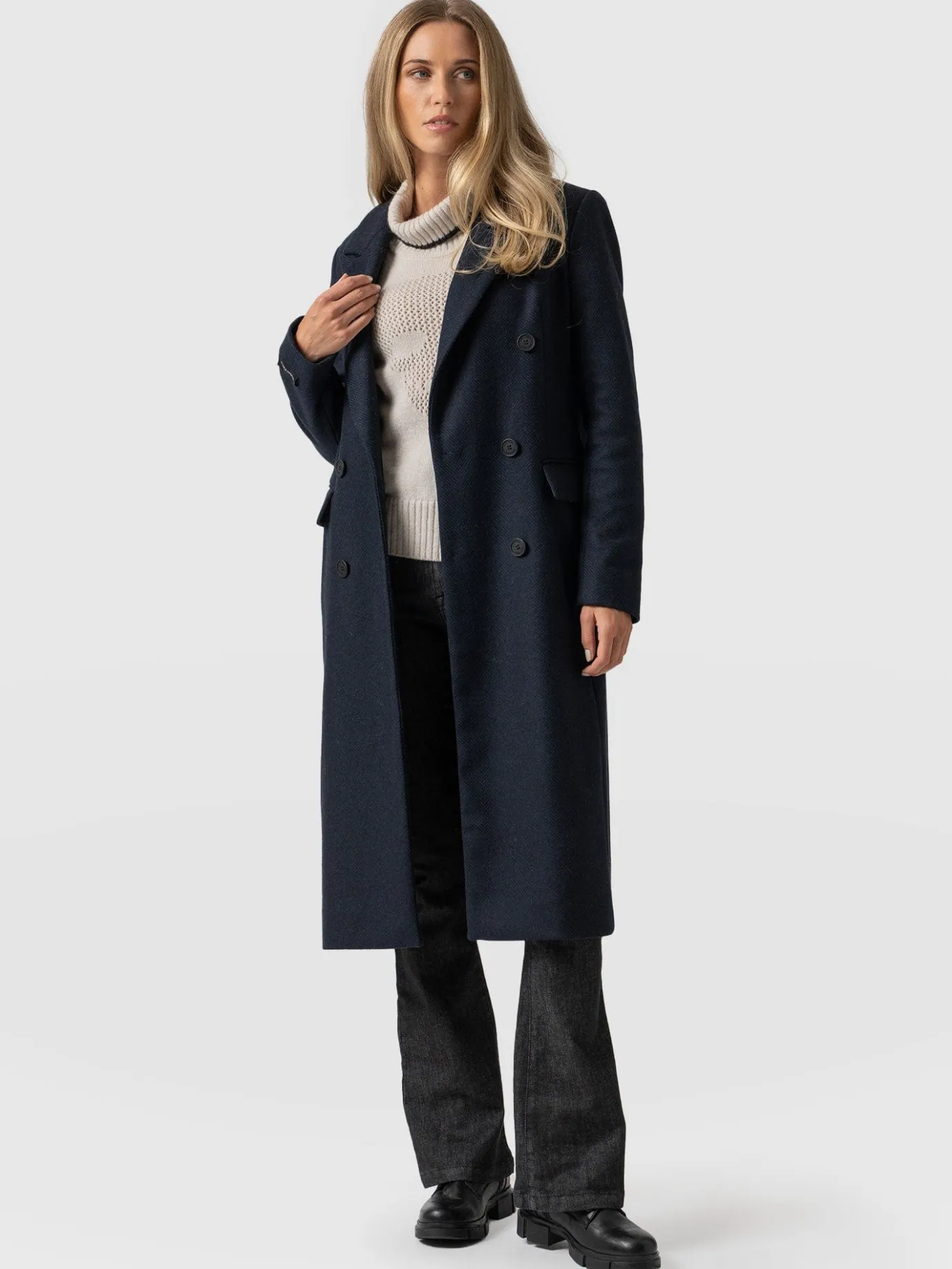 Coats & Jackets|Saint and Sofia Cambridge Coat - Navy Chevron