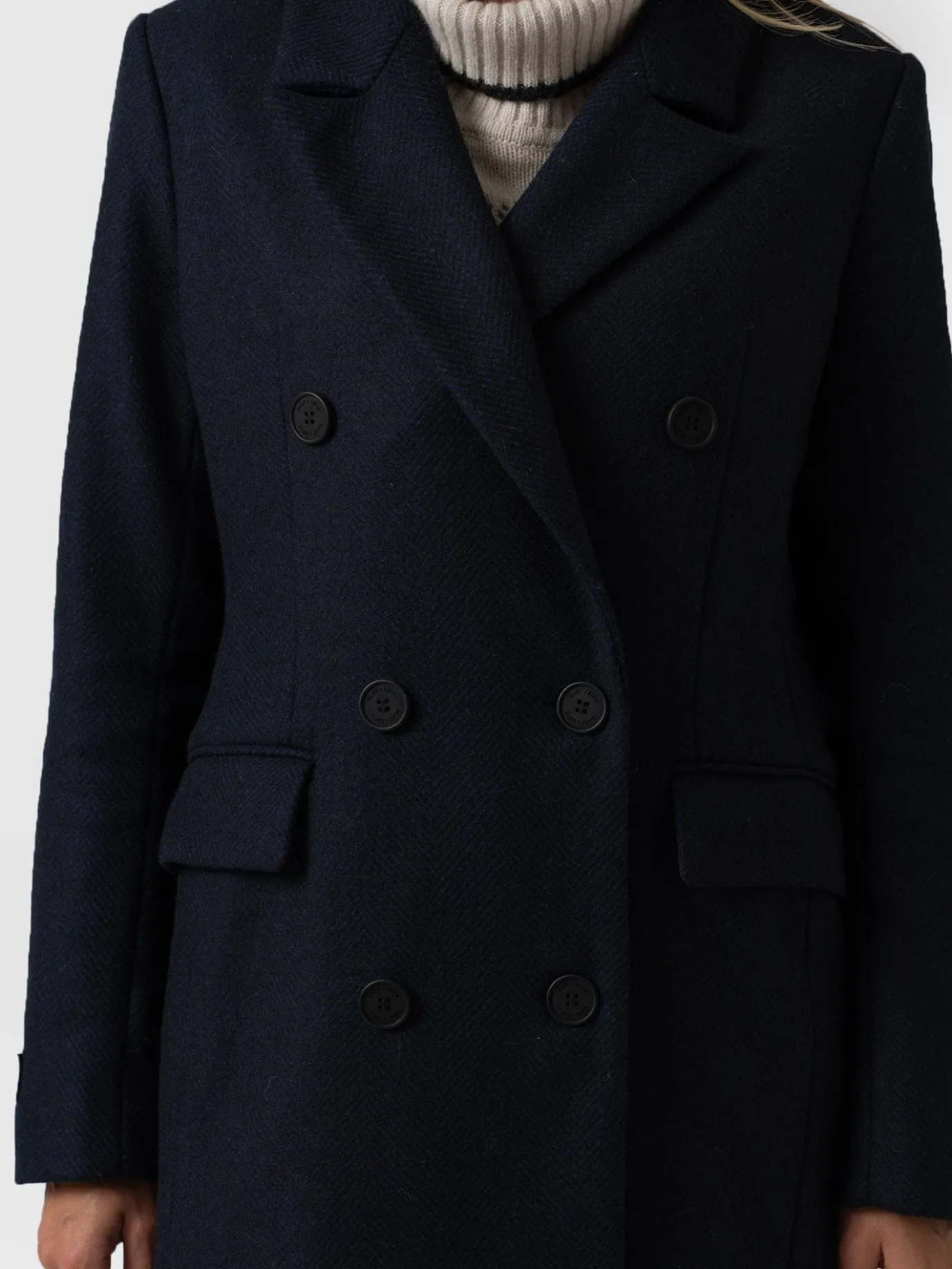 Coats & Jackets|Saint and Sofia Cambridge Coat - Navy Chevron