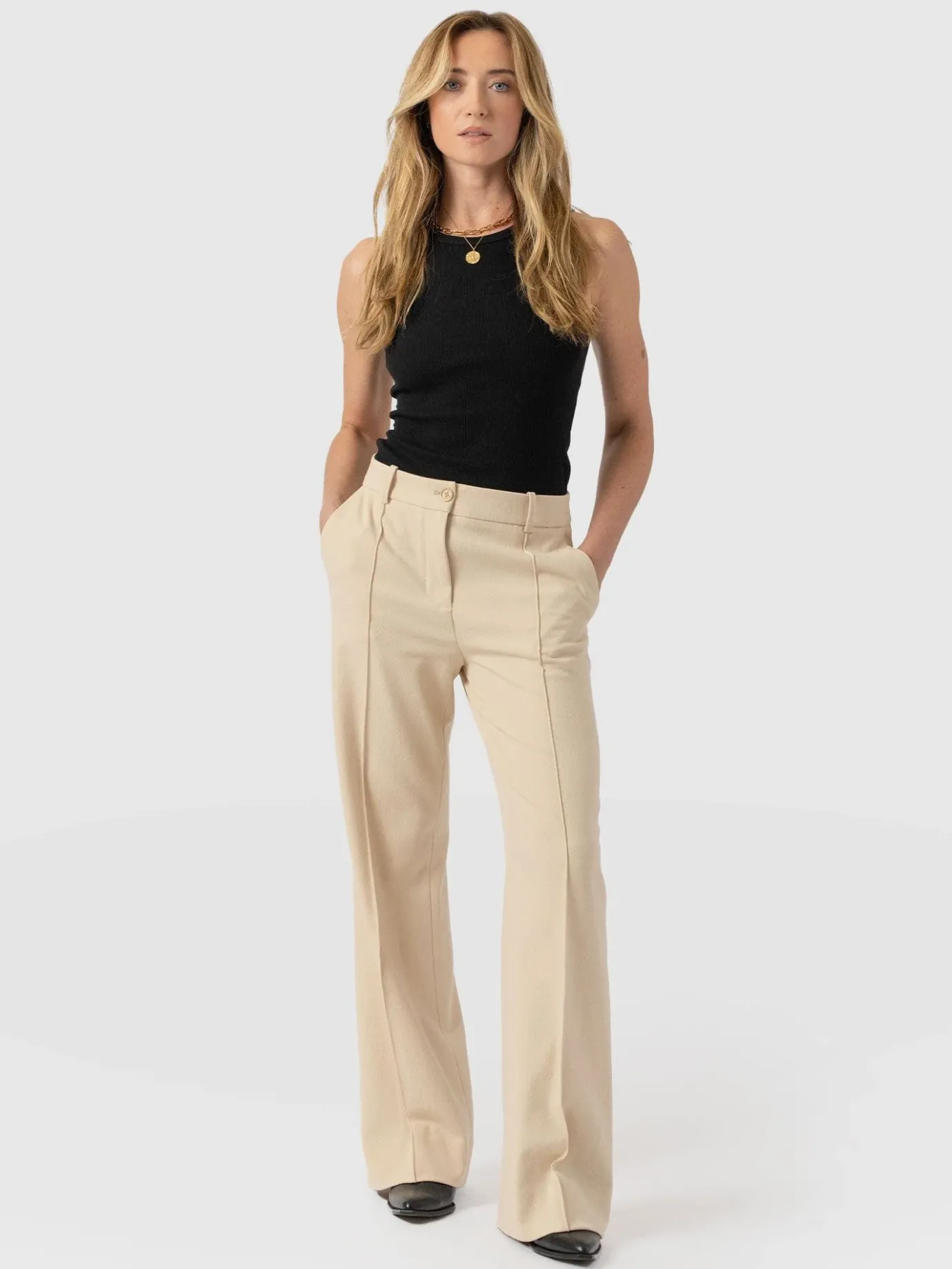 Pants|Saint and Sofia Cambridge Tailored Wide Leg Pant - Beige