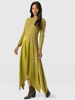 Dresses|Saint and Sofia Cleo Asymmetric Dress - Olive