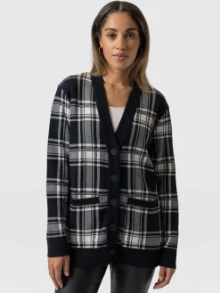 Knitwear|Saint and Sofia College Cardigan - Navy/ Cream Check
