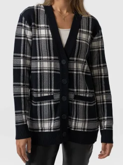 Knitwear|Saint and Sofia College Cardigan - Navy/ Cream Check