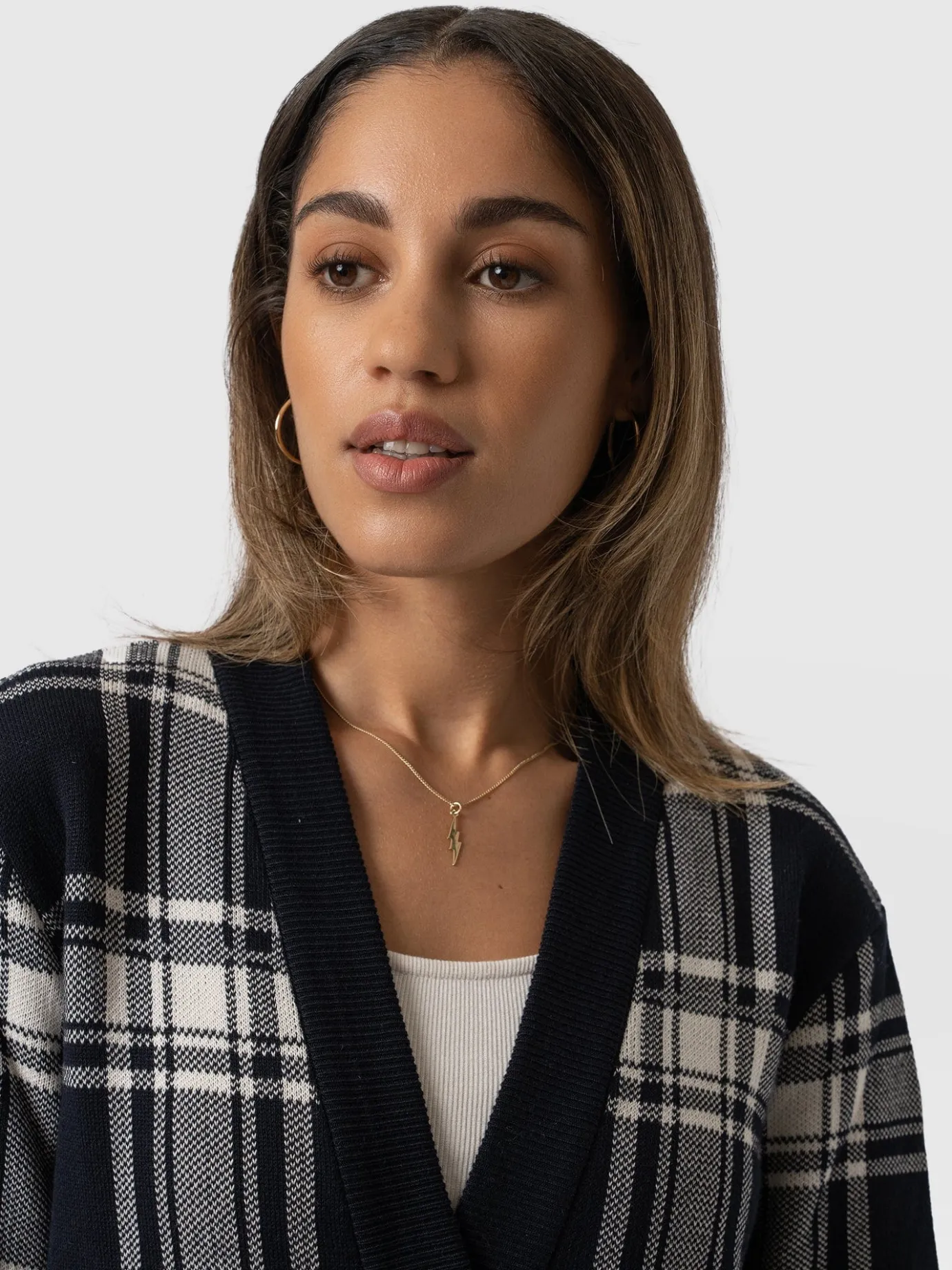 Knitwear|Saint and Sofia College Cardigan - Navy/ Cream Check