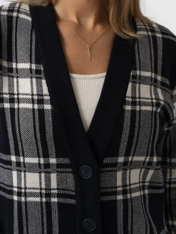 Knitwear|Saint and Sofia College Cardigan - Navy/ Cream Check