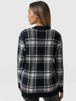 Knitwear|Saint and Sofia College Cardigan - Navy/ Cream Check