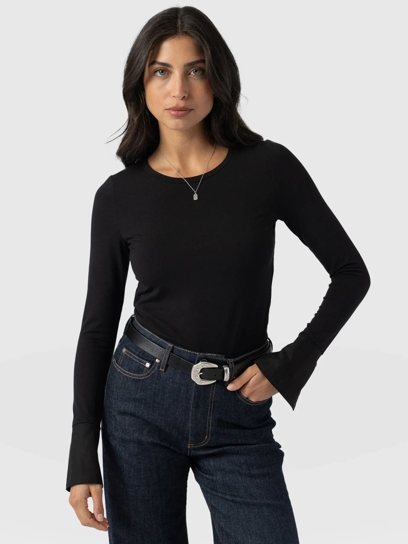 T-shirts & Tanks|Saint and Sofia Connie Cuff Tee - Black