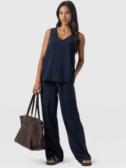 Pants|Saint and Sofia Corinne Linen Pant - Navy