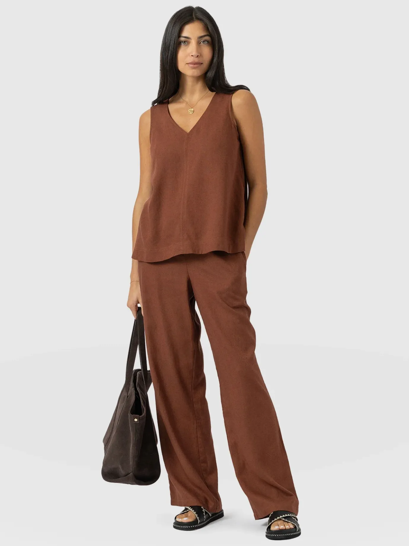 Pants|Saint and Sofia Corinne Linen Pant - Russet Brown