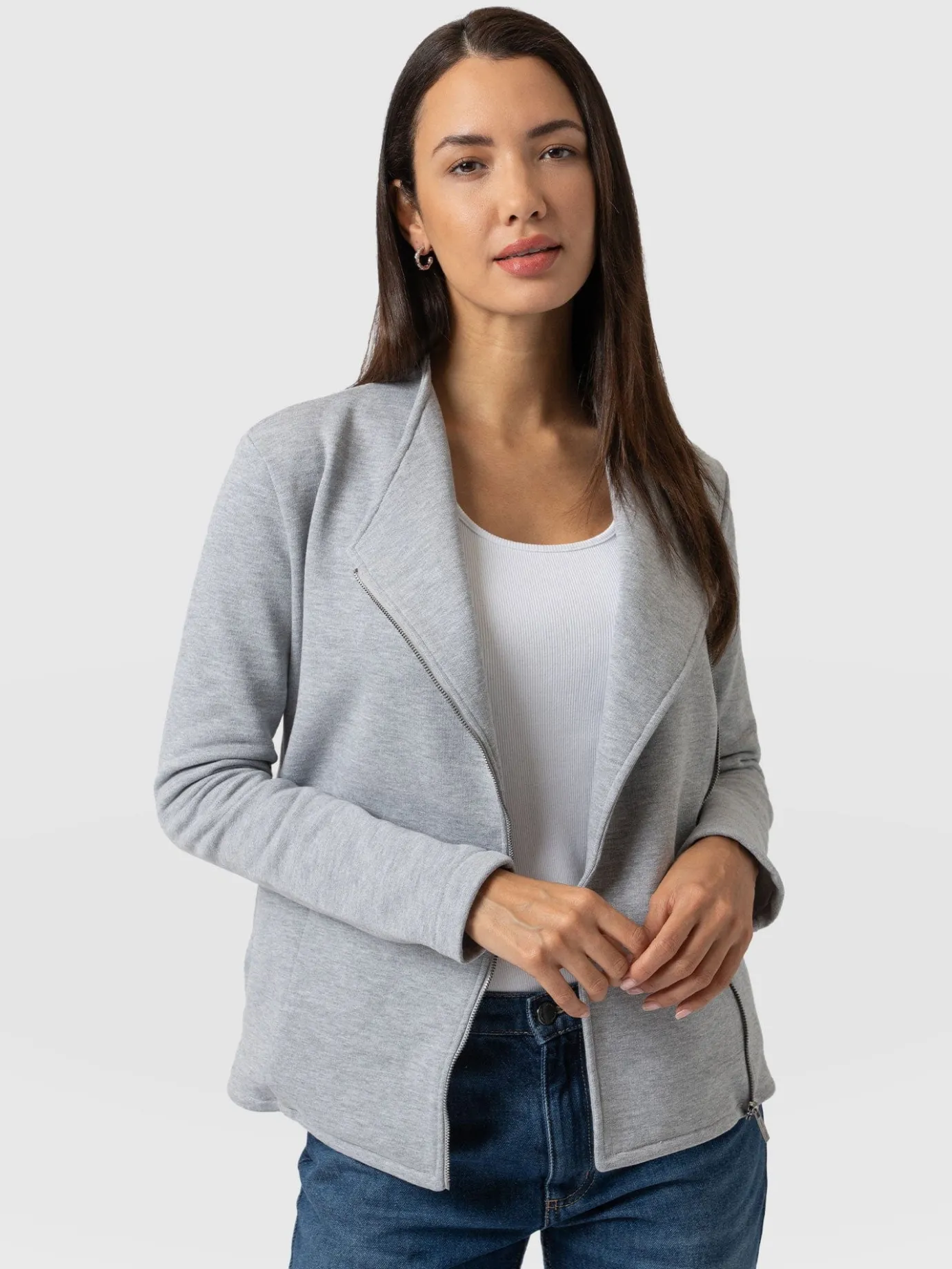Coats & Jackets|Saint and Sofia Cotton Biker Jacket - Grey