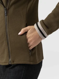 Coats & Jackets|Saint and Sofia Cotton Biker Jacket - Khaki - Cream Stripe