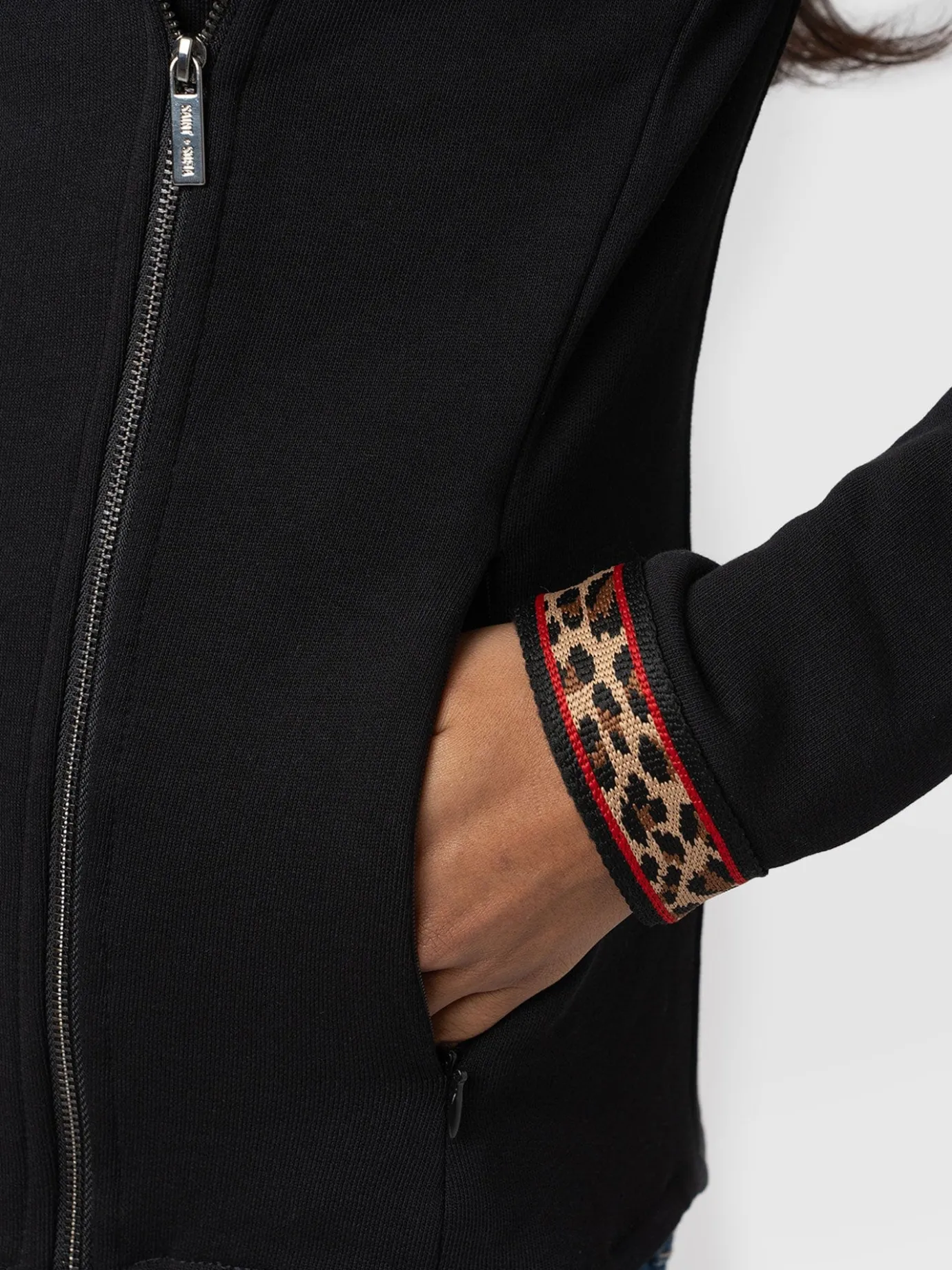Coats & Jackets|Saint and Sofia Cotton Biker Jacket - Leopard Trim