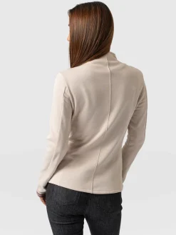Coats & Jackets|Saint and Sofia Cotton Biker Jacket - Light Beige - Gold Lurex Stripe