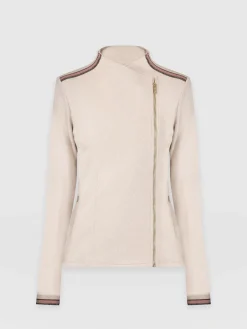 Coats & Jackets|Saint and Sofia Cotton Biker Jacket - Light Beige - Gold Lurex Stripe