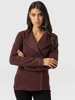 Coats & Jackets|Saint and Sofia Cotton Biker Jacket - Maroon - Bronze Stripe