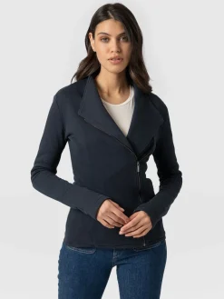 Coats & Jackets|Saint and Sofia Cotton Biker Jacket - Navy
