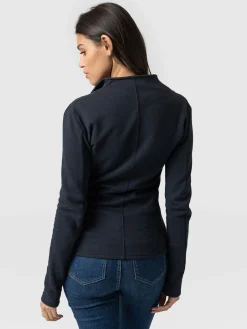 Coats & Jackets|Saint and Sofia Cotton Biker Jacket - Navy