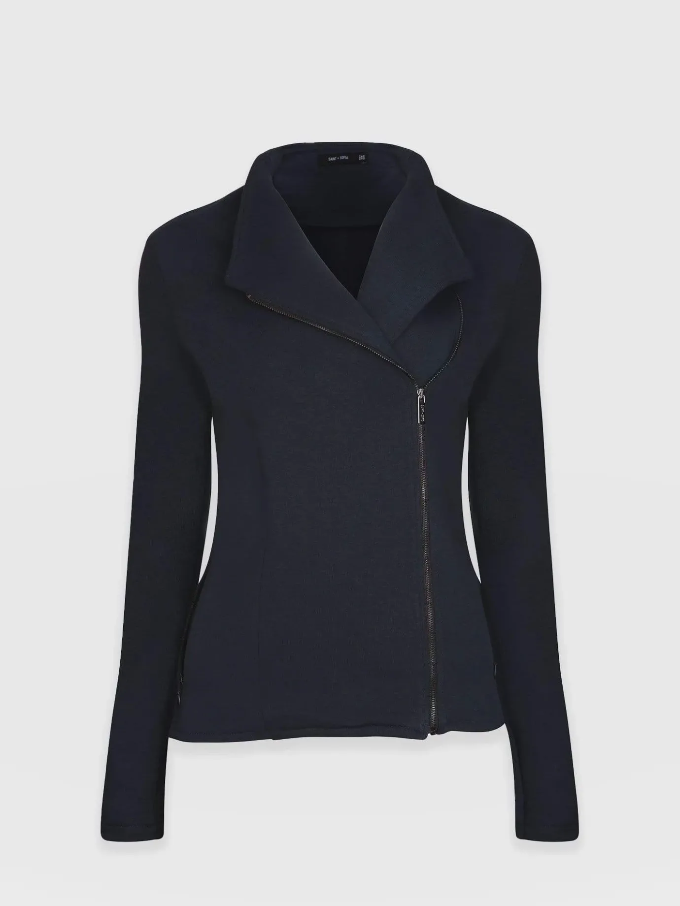 Coats & Jackets|Saint and Sofia Cotton Biker Jacket - Navy