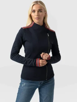 Coats & Jackets|Saint and Sofia Cotton Biker Jacket - Navy Stripe