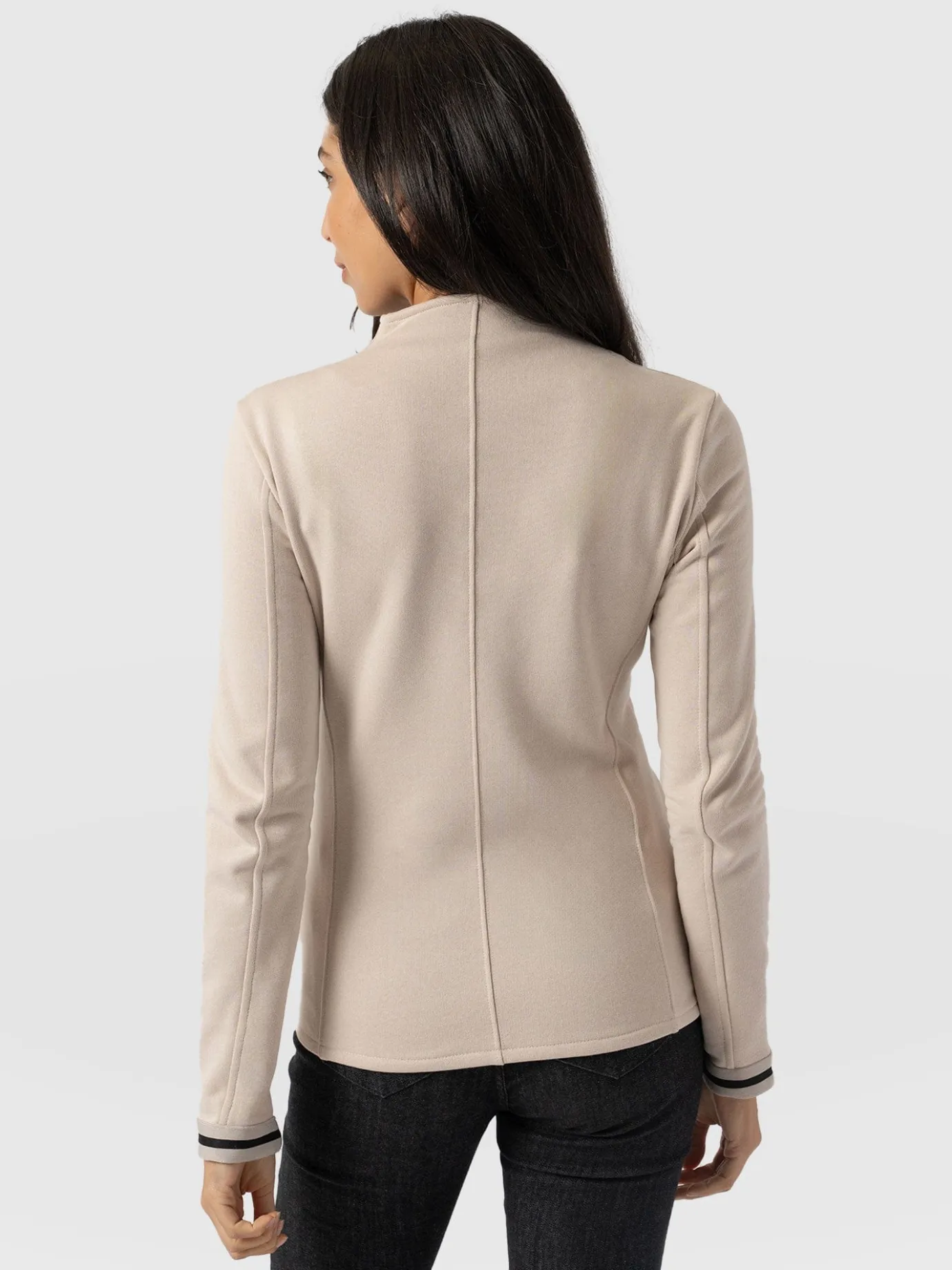 Coats & Jackets|Saint and Sofia Cotton Biker Jacket-Light Beige-Black/Cream Stripe