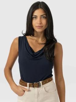 T-shirts & Tanks|Saint and Sofia Cowl Neck Cami - Navy