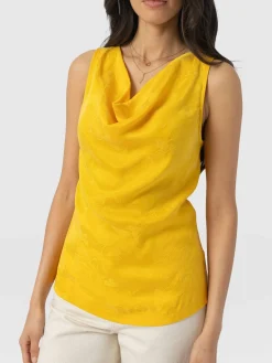 T-shirts & Tanks|Saint and Sofia Cowl Neck Cami - Yellow Jacquard