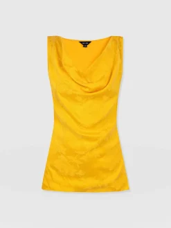 T-shirts & Tanks|Saint and Sofia Cowl Neck Cami - Yellow Jacquard