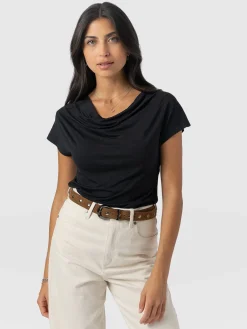 T-shirts & Tanks|Saint and Sofia Cowl Neck Tee - Black