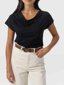 T-shirts & Tanks|Saint and Sofia Cowl Neck Tee - Black