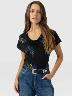 T-shirts & Tanks|Saint and Sofia Cowl Neck Tee - Blue Lily Gardens