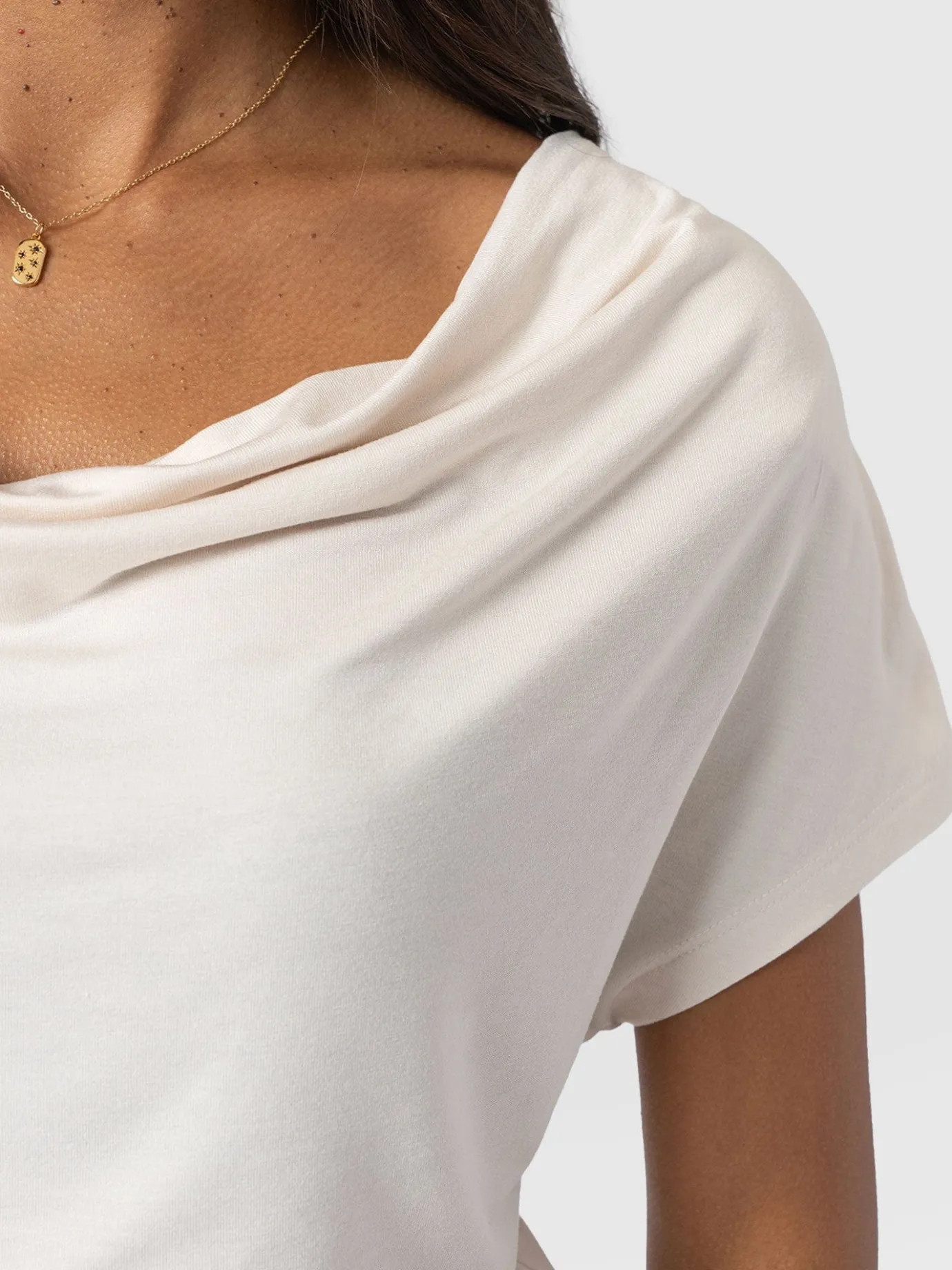 T-shirts & Tanks|Saint and Sofia Cowl Neck Tee - Cream