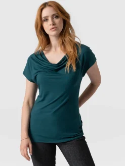 T-shirts & Tanks|Saint and Sofia Cowl Neck Tee - Deep Green