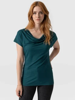 T-shirts & Tanks|Saint and Sofia Cowl Neck Tee - Deep Green