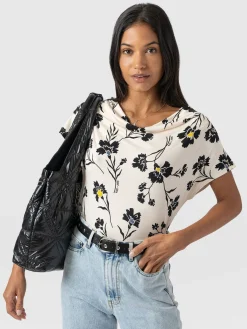 T-shirts & Tanks|Saint and Sofia Cowl Neck Tee - White Spring Floral