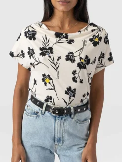 T-shirts & Tanks|Saint and Sofia Cowl Neck Tee - White Spring Floral
