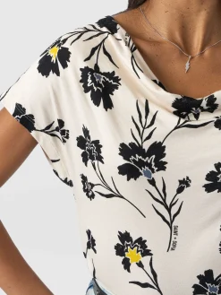 T-shirts & Tanks|Saint and Sofia Cowl Neck Tee - White Spring Floral
