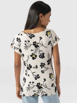 T-shirts & Tanks|Saint and Sofia Cowl Neck Tee - White Spring Floral