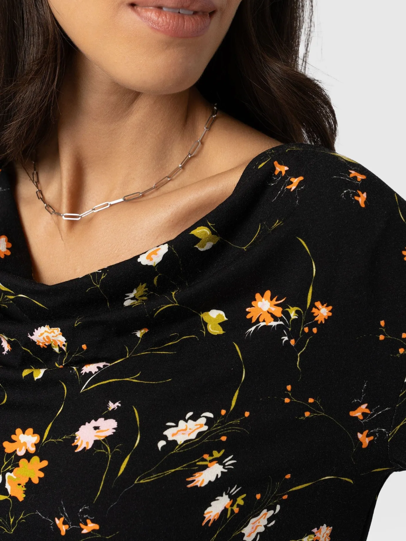 T-shirts & Tanks|Saint and Sofia Cowl Neck Tee Long Sleeve - Black Floral