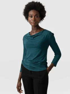 T-shirts & Tanks|Saint and Sofia Cowl Neck Tee Long Sleeve - Deep Green