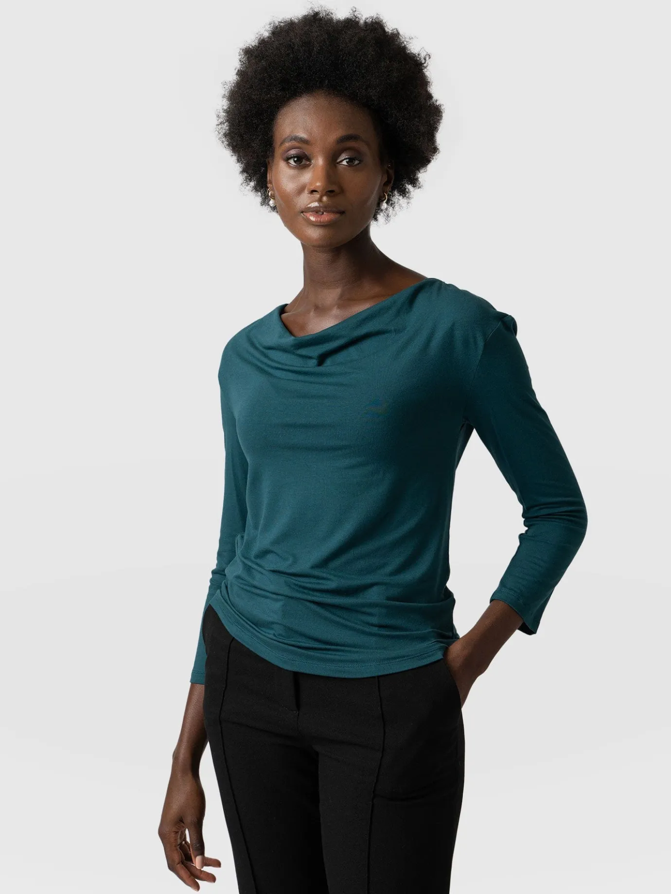 T-shirts & Tanks|Saint and Sofia Cowl Neck Tee Long Sleeve - Deep Green
