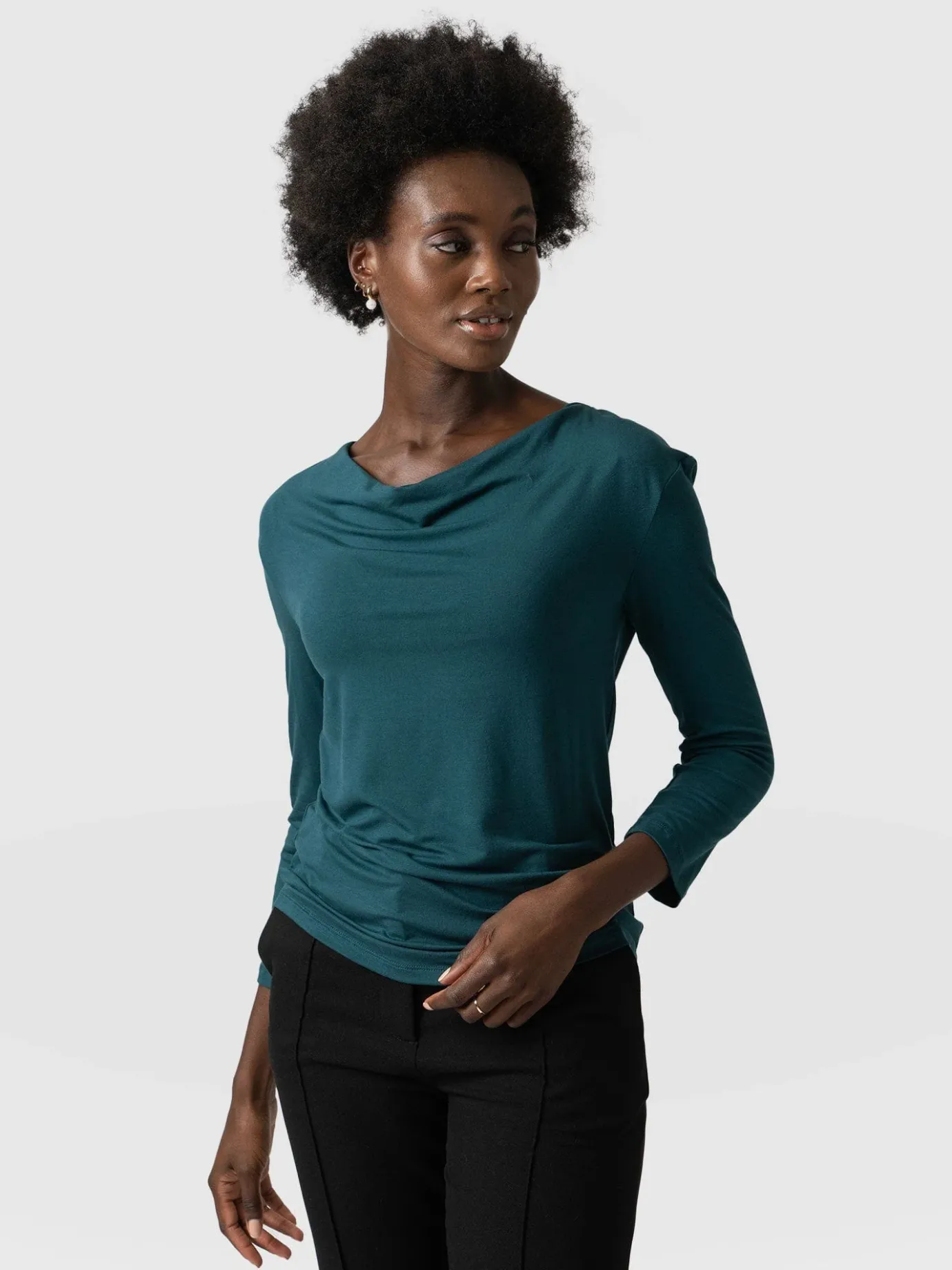 T-shirts & Tanks|Saint and Sofia Cowl Neck Tee Long Sleeve - Deep Green