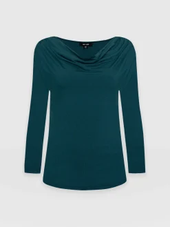 T-shirts & Tanks|Saint and Sofia Cowl Neck Tee Long Sleeve - Deep Green