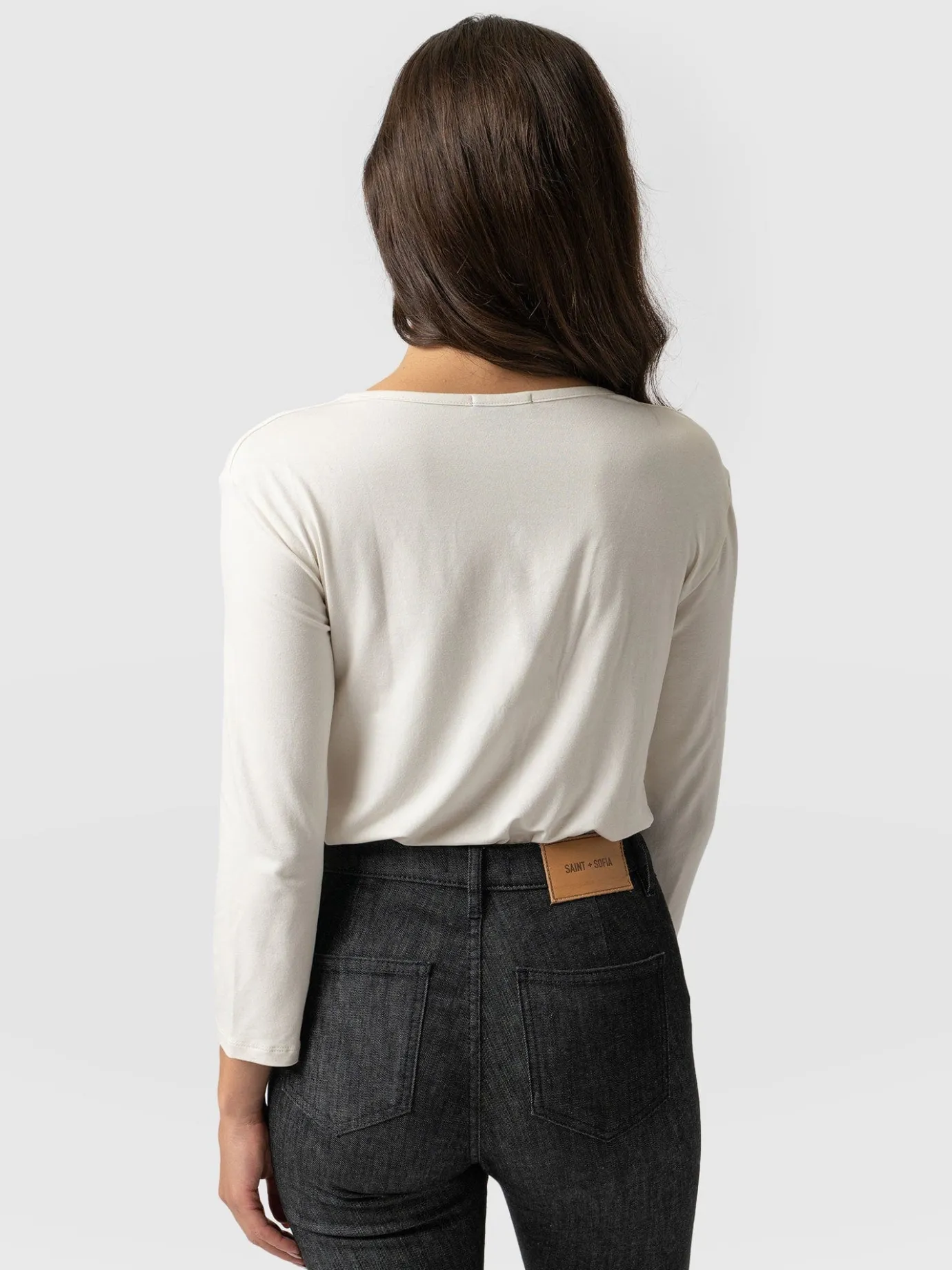 T-shirts & Tanks|Saint and Sofia Cowl Neck Tee Long Sleeve - Cream