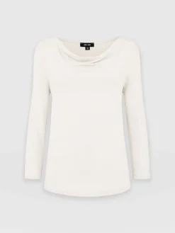 T-shirts & Tanks|Saint and Sofia Cowl Neck Tee Long Sleeve - Cream