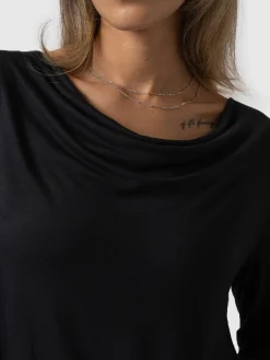 T-shirts & Tanks|Saint and Sofia Cowl Neck Tee Long Sleeve - Black
