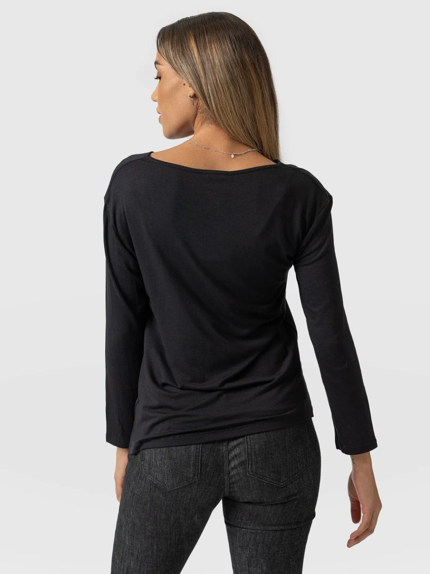 T-shirts & Tanks|Saint and Sofia Cowl Neck Tee Long Sleeve - Black