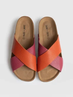 Clogs & Slides|Sandals|Saint and Sofia Cross Over Slides - Orange & Pink